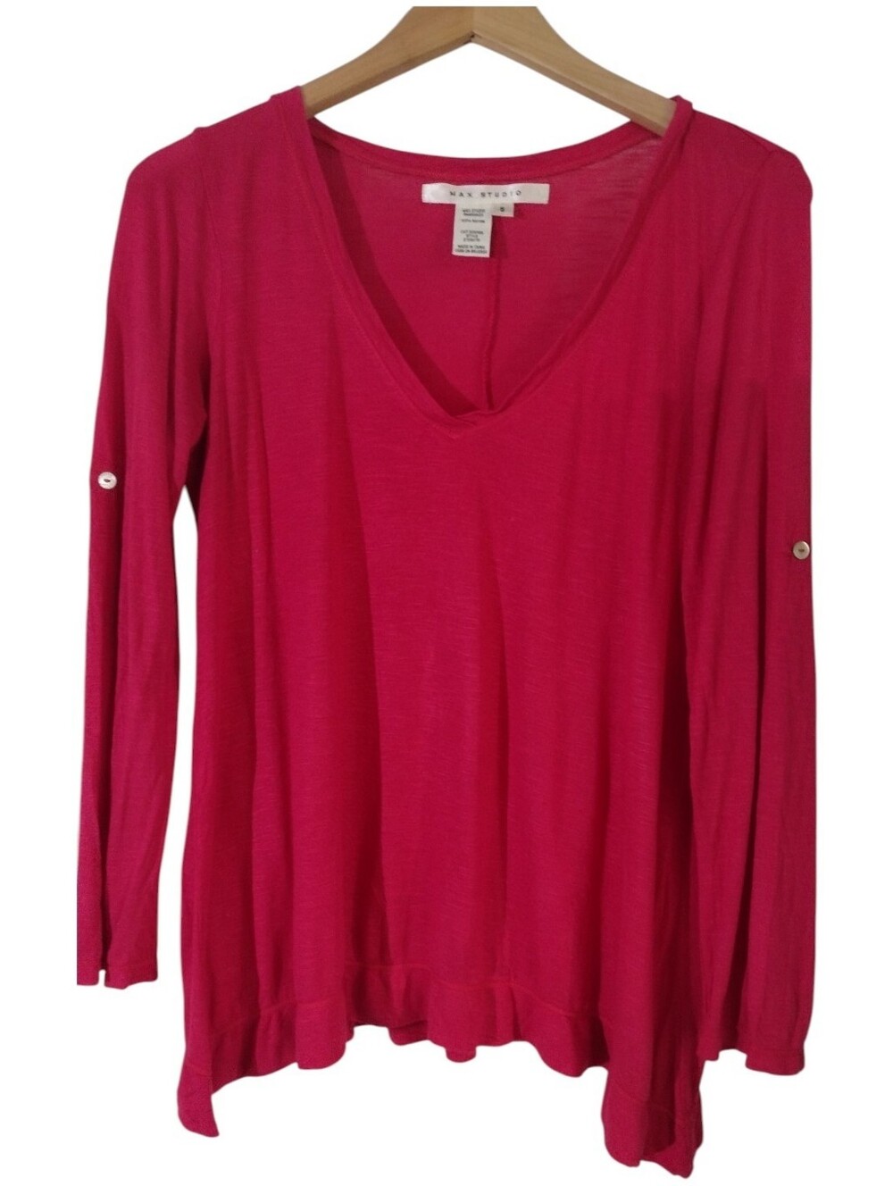 Max Studio Bright Fuchsia V-Neck Long Sleeve Top